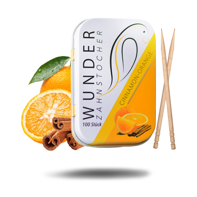 Wunder-Zahnstocher - Cinnamon/Orange – Zimt/Orange - 100 Stück - Metalldose - Zahnstocher mit Geschmack