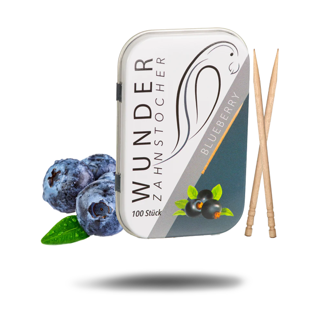 Wunder-Zahnstocher - Blueberry - Blaubeere - 100 Stück - Metalldose - Zahnstocher mit Geschmack