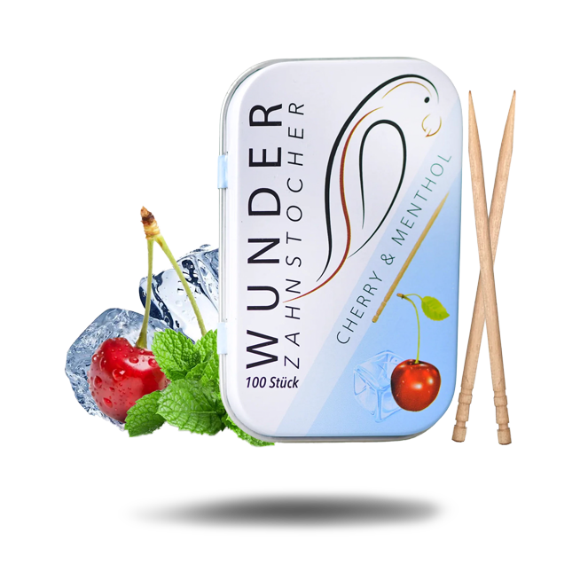 Wunder-Zahnstocher - Cherry/Menthol – Kirsch/Menthol - 100 Stück - Metalldose - Zahnstocher mit Geschmack