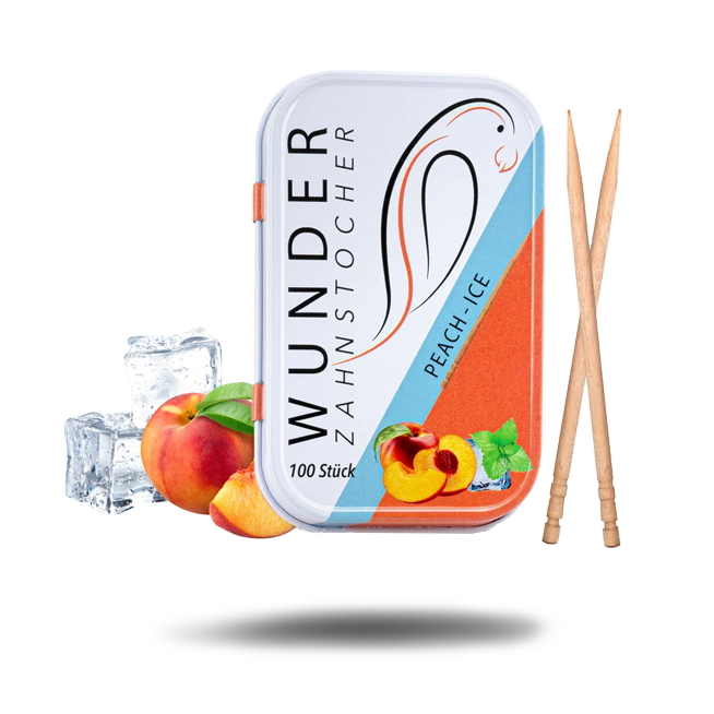 Wunder-Zahnstocher - Peach/Ice - Pfirsich/Eis - 100 Stück - Metalldose - Zahnstocher mit Geschmack