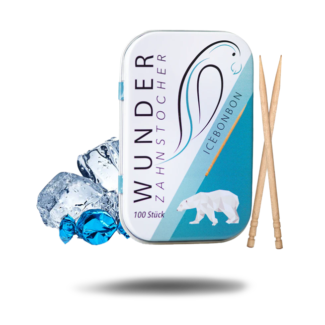 Wunder-Zahnstocher - Icebonbon - Eisbonbon - 100 Stück - Metalldose - Zahnstocher mit Geschmack