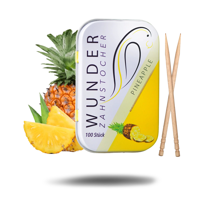 Wunder-Zahnstocher - Pineapple - Ananas - 100 Stück - Metalldose - Zahnstocher mit Geschmack