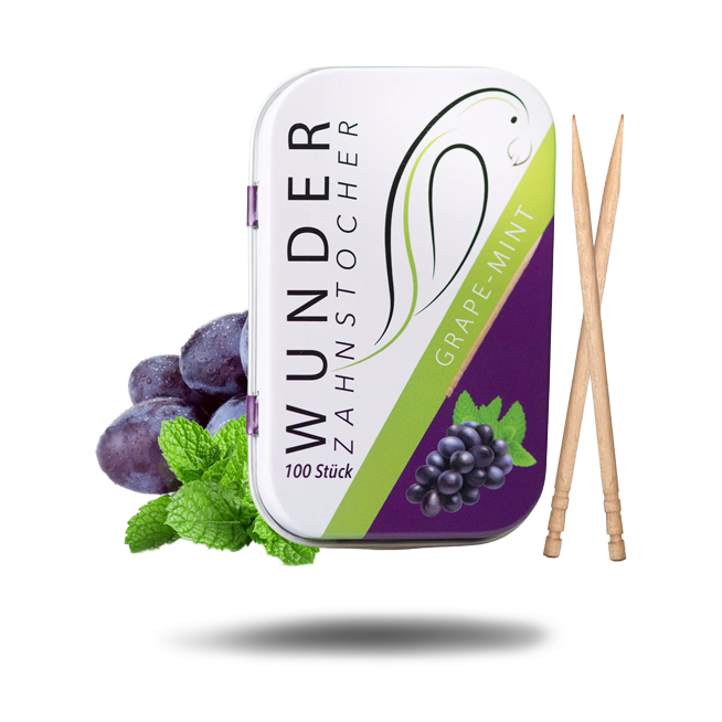 Wunder-Zahnstocher - Grape/Mint – Traube/Minze - 100 Stück - Metalldose - Zahnstocher mit Geschmack