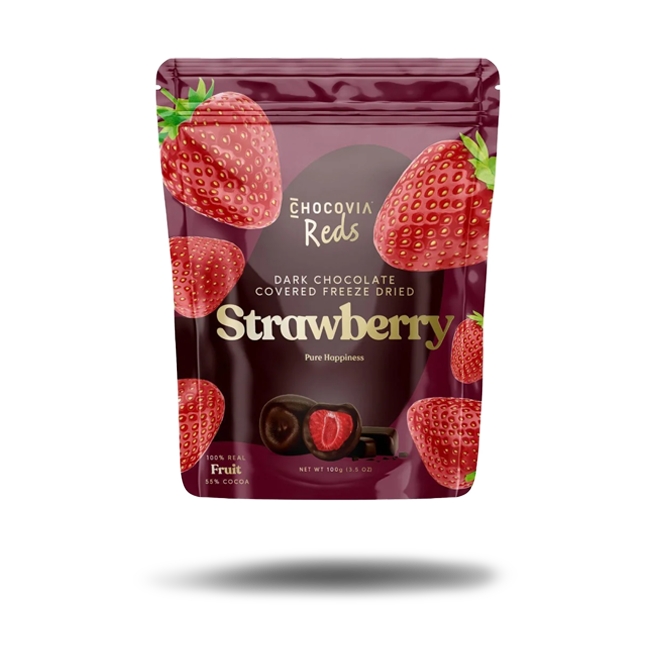 Chocovia Dark Chocolate Covered Freeze Dried Strawberry (100g)